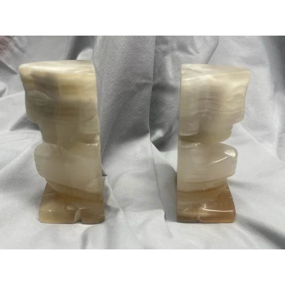 Vintage Tiki Totem Aztec Carved Stone Mayan Marble Statue Bookends 5” Stone Onyx